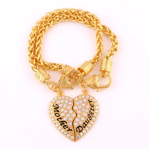 HJ 022 Fashion Jewelry Two pcs gold plated half clear crystal heart shape mother daughter forever bangle bracelet