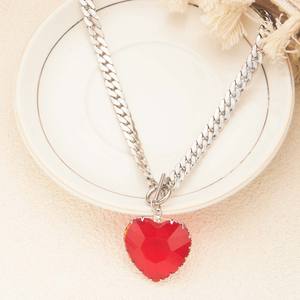 قلادة قلب حمراء بتصميم بانك مع مشبك OT للنساء، مصنوعة من الفولاذ المقاوم للصدأ 316L، قلادة فضية وذهبية على شكل قلب للرقبة - Product Image 4