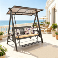 Balançoire d'extérieur noire durable à 3 places en forme de A, adaptée aux espaces extérieurs tels que les jardins, les villas, les terrasses, etc.
