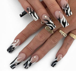 24 pièces/ensemble Faux ongles à presser Ballerina, couvrance totale, longs, forme cercueil, pour nail art - Product Image 5