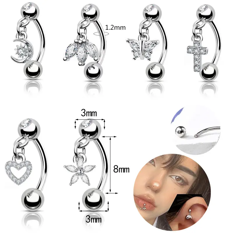 YW 316L Acier Inoxydable Sourcil Piercing Stud Incurvé Barbell Banane Boucle D'oreille Lip Bar Daith Helix Unisexe Corps Bijoux