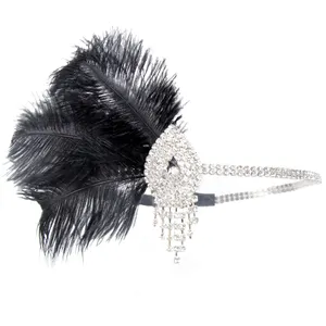 Gatsby Wedding Hair Accessories Crysteal Rhinestone Black Feather For Women 2019 New Style