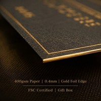 Carte de visite personnalisée de luxe en papier épais avec bord doré |   Papier standard 400 g/m² + estampage à chaud doré pour montres de luxe et marques haut de gamme