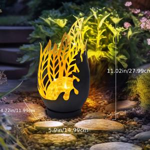 Solar Flame Light Solar Powered <b>Lantern</b> Automatic Sensor Garden Statue Light 600mAh Battery Metal Flame Lamp for Outdoor Garden - Product Image 3
