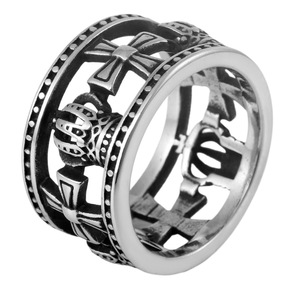 yunnique Wide Crown <b>Ring</b> Cross Design <b>Titanium</b> Steel Unisex Fashion Jewelry Gift <b>Ring</b> Gold And Steel Color - Product Image 5
