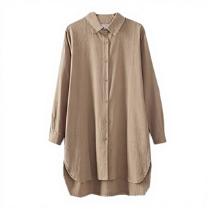 Custom Casual Clothes <b>Women</b> Linen Solid Color Drop Shoulder Long Sleeves <b>Button</b> <b>up</b> Loose Oversized <b>Shirt</b> - Product Image 4