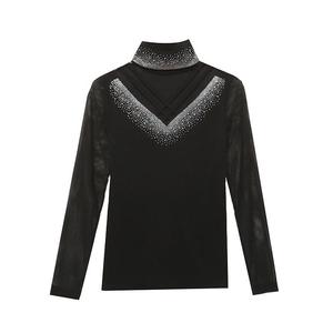 Nueva camisa de fondo de manga larga ajustada con joyas huecas de terciopelo de zorro plateado grueso a la moda de cuello alto <span class=keywords><strong>para</strong></span> <span class=keywords><strong>mujer</strong></span> - Product Image 5
