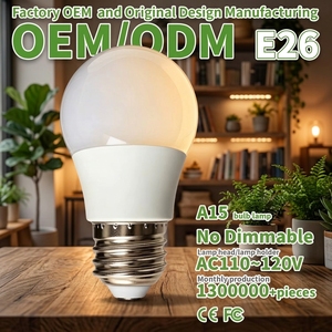 หลอดไฟ A15 หลอดไฟ LED E26 AC110~120V ไม่สามารถหรี่แสงได้ โคมไฟพีซี+ ถ้วยโคมไฟอลูมิเนียมเคลือบพลาสติก ดัชนีการแสดงสี Ra80 - Product Image 1