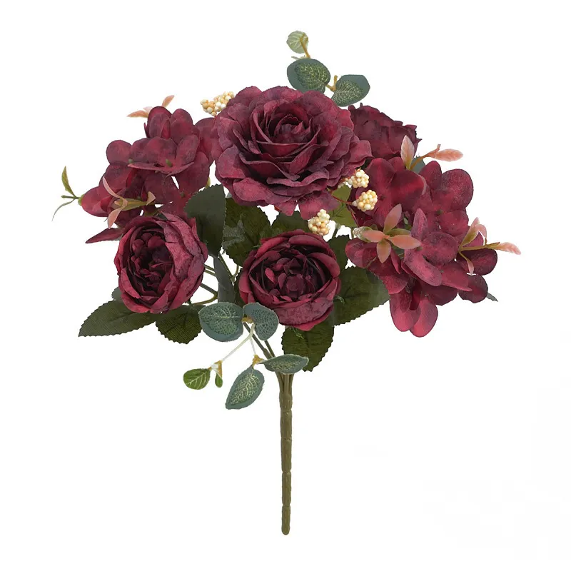 Top Selling Bridal Wedding Bouquet Artificial Flowers Fall Vivid Rose Peony Silk Flowers for Decoration