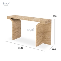 Table console moderne en pierre de travertin, table d'entrée de luxe en marbre, tables de couloir longues et étroites incurvées, meubles