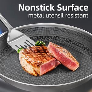 Triply Ceramic Non-stick Stainless Steel Fry <b>Pan</b> Skillets 8/10/12 Inch Round Honeycomb Cooking <b>Pan</b> 20/24/28cm Frying <b>Pan</b> - Product Image 3