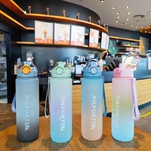 Gradient Matte Water Bottle With <b>Tea</b> <b>Infuser</b> Pop Up Lid Portable Strap Outdoor Fitness Sports Drinking Tumbler - Product Image 1