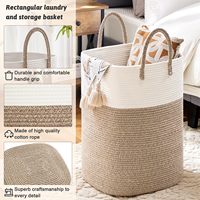 Panier à linge rectangulaire en corde de coton tissé à la main avec une poignée robuste en jute carrée