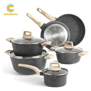 Cookercool Gốm Không Dính Granite Cảm Ứng Bếp Nấu Ăn Cookware Sets 10 Cái Nồi Và Chảo Set Với Chảo Chiên