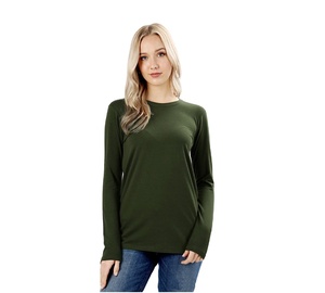 OEM Design Womens Custom T Shirt Crew Neck Long Sleeve Cotton Stretch <b>Top</b> Wholesale Price with Custom Printing Methods Service - Product Image 1