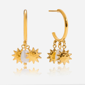 Boucles d'oreilles en forme de C avec breloque perle soleil, en acier inoxydable doré, bijoux de mode pour femmes - Product Image 1