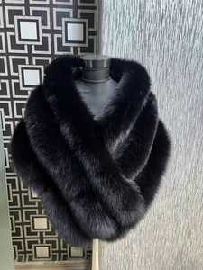 Châle en fausse fourrure de renard pour femme, noir et blanc, style luxueux, grand, épais, long, à rayures, pour mariée, pour <span class=keywords><strong>mariage</strong></span> - Product Image 3