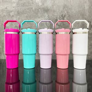 แก้วน้ำเก็บความเย็นแบบพกพา ขนาด 30 ออนซ์ สีมาการอง เงา สำหรับนักเรียน พร้อมหลอดดูดแบบพับได้ ป้องกันการรั่วซึม เหมาะสำหรับกิจกรรมกลางแจ้ง ผลิตในอเมริกา - Product Image 1