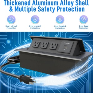 OEM đen chúng tôi tiêu chuẩn hội nghị bảng damped mềm mở <span class=keywords><strong>Pop</strong></span> <span class=keywords><strong>Up</strong></span> ổ cắm sàn bảng ổ cắm với 3AC Ổ cắm điện USBC sạc - Product Image 4