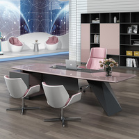 Bureau de direction moderne de luxe avec peinture rose Design Female Office Suite Furniture Panel Wood Style