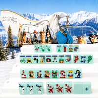 Tuiles de Mahjong en Acrylique de Luxe Shengyuan, Portable, Personnalisé, X Gray Getaway Dogs, Tuiles de Mahjong Bleu Glacé, Ensemble pour 4 Joueurs