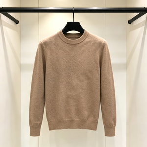 Suéter Duradero para Hombre, Color Beige Camel, Mezcla de Cachemira, Cuello Redondo, Minimalista, Versátil, Antipilling, Otoño, Logotipo Frontal Personalizado 228 - Product Image 3