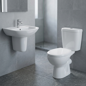 Inodoro de dos piezas estilo Medio Oriente con lavabo blanco, inodoro de pie con tanque oculto de doble descarga - Product Image 5