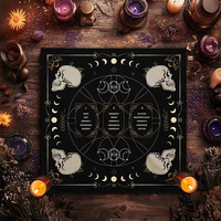 Nappe de table carrée en polyester noir, motif papillon rétro, phase de lune, oracle, tarot, vente en gros