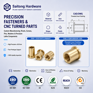 Remaches Tubulares de Latón con Cabeza Plana, Estándar ISO, Acabado Brillante, Métricos M2 M3 M4, Marca SaiTong, para Uso Industrial, Cuero y Electricidad - Product Image 1