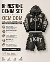Ensemble de survêtement urbain personnalisé de haute qualité, vintage et délavé, pour homme, avec broderie de strass, assorti