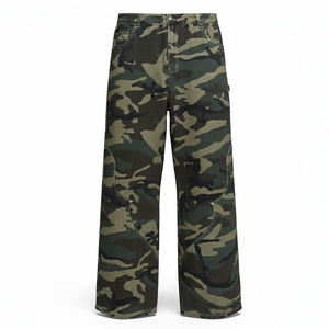 <span class=keywords><strong>Pantalon</strong></span> cargo camouflage pour homme TOPSHOW, style streetwear, 100% coton, toile de canard lavée, taille haute, ample, jambe large - Product Image 3