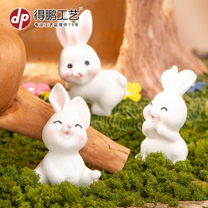 Ornement en résine Lapin Blanc Miniature Dp, fait main, animal de dessin animé, décoration de jardin, accessoire paysager autoportant - Product Image 3