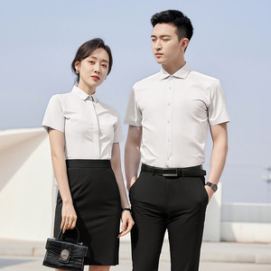 Men's And Women's Professional Formal Shirts Solid Color Cotton Workwear For Office Uniforms 62% Cotton Short Sleeve - Product Image 4