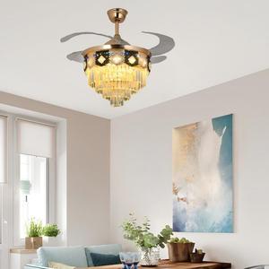 Ventilateur de plafond LED moderne en cristal avec télécommande, moteur DC, 6 vitesses, intensité variable, faible bruit, IRC 90, 4 pales, pour chambre, salle à manger, couloir - Product Image 5