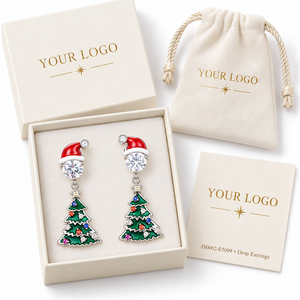 Orecchini pendenti con Babbo Natale e albero di Natale per donna, gioielli smaltati, regalo per le feste - Product Image 6