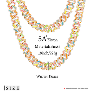 Collar de cadena de eslabones cubanos de <span class=keywords><strong>Miami</strong></span>, joyería de fiesta de rapero de Hip Hop de 18mm, chapado en oro, latón, 5A, CZ, Diamante brillante en la oscuridad - Product Image 6
