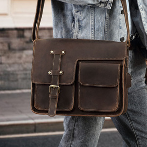 High-End Men's Cowhide Crossbody Shoulder Bag Genuine Crazy <strong>Horse</strong> Leather Personalized Postman <strong>Backpack</strong> Stylish Fashion Top - Product Image 2