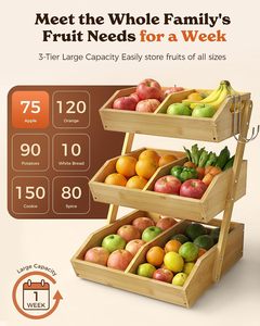 Organiseur à plusieurs niveaux en bambou robuste JQ, panier à <span class=keywords><strong>fruits</strong></span> en bambou à 3 niveaux avec 2 supports pour bananes, pour le pain, les collations, les légumes - Product Image 2