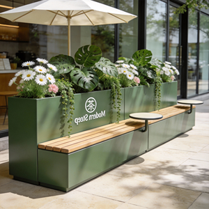 Jardinières et parterres de fleurs en fer forgé pour extérieur, balustrades de rue commerciales, mobilier extérieur personnalisable pour restaurants et magasins - Product Image 1