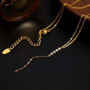 Collar con Colgante de Zirconia en Forma de Y, Chapado en Oro de 18k, Acero Inoxidable 316L, Resistente al Agua, para Mujer - Product Image 4