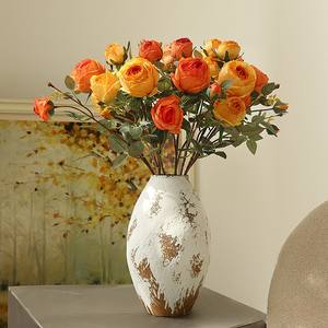 Floristería Rosas de seda Naranja Flores artificiales para el hogar Hotel Cafetería - Product Image 2