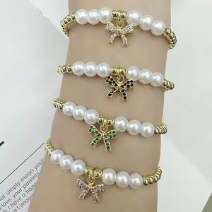 BC1519 gioielli moda 2024 Bijoux 18k oro palla perline e perle con perline CZ Micro pavé con papillon braccialetti con ciondolo papillon