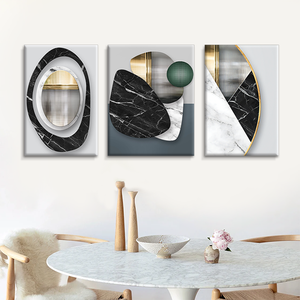 Peinture sur toile en polyester imprimée à l'aquarelle, art géométrique abstrait <span class=keywords><strong>moderne</strong></span>, combinaison de trois pièces, décoration murale pour la maison - Product Image 5