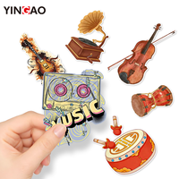 Autocollants découpés sur mesure en vinyle imperméable et durable, à thème instruments de musique de dessins animés, pour adolescents et fans de musique, pour décorer guitares, basses et batteries