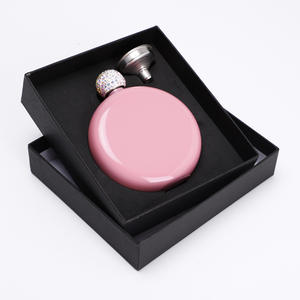 Venta al por mayor LMK183 Mini botella portátil redonda de 5oz, de acero inoxidable, con tapa de diamantes de imitación, para whisky, con diseño colorido, para llevar en la cadera - Product Image 6