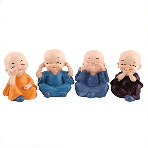 New Chinese Zen Living Room Office Desktop Decorative Resin Small Ornaments Four Lovely Buddha Monk Set