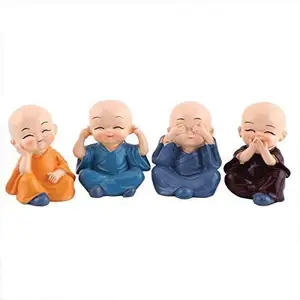 Zen Living Small Ornaments Four Lovely Buddha Monk Set Desktop Decorative Resin New Chinese Room Office Bookmark Buddhism CN;GUA