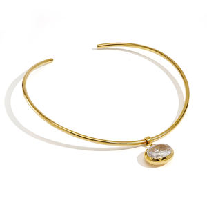 Collares Al Por Mayor Con Colgante de Zircón Ovalado, Choker Impermeable de Acero Inoxidable, Joyería Sencilla y de Moda con Baño de Oro de 18K P253622 - Product Image 5