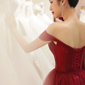 Off The Shoulder Red Evening Gown Sweetheart Neckline Tulle Dress For Wedding Banquet Party Formal Occasion - Product Image 3