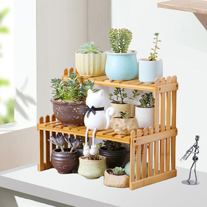 Miniature Bamboo Desktop Flower <b>Stand</b> 2 Tier Wooden Plant Rack For Desk Windowsill Storage Organizer - Product Image 2